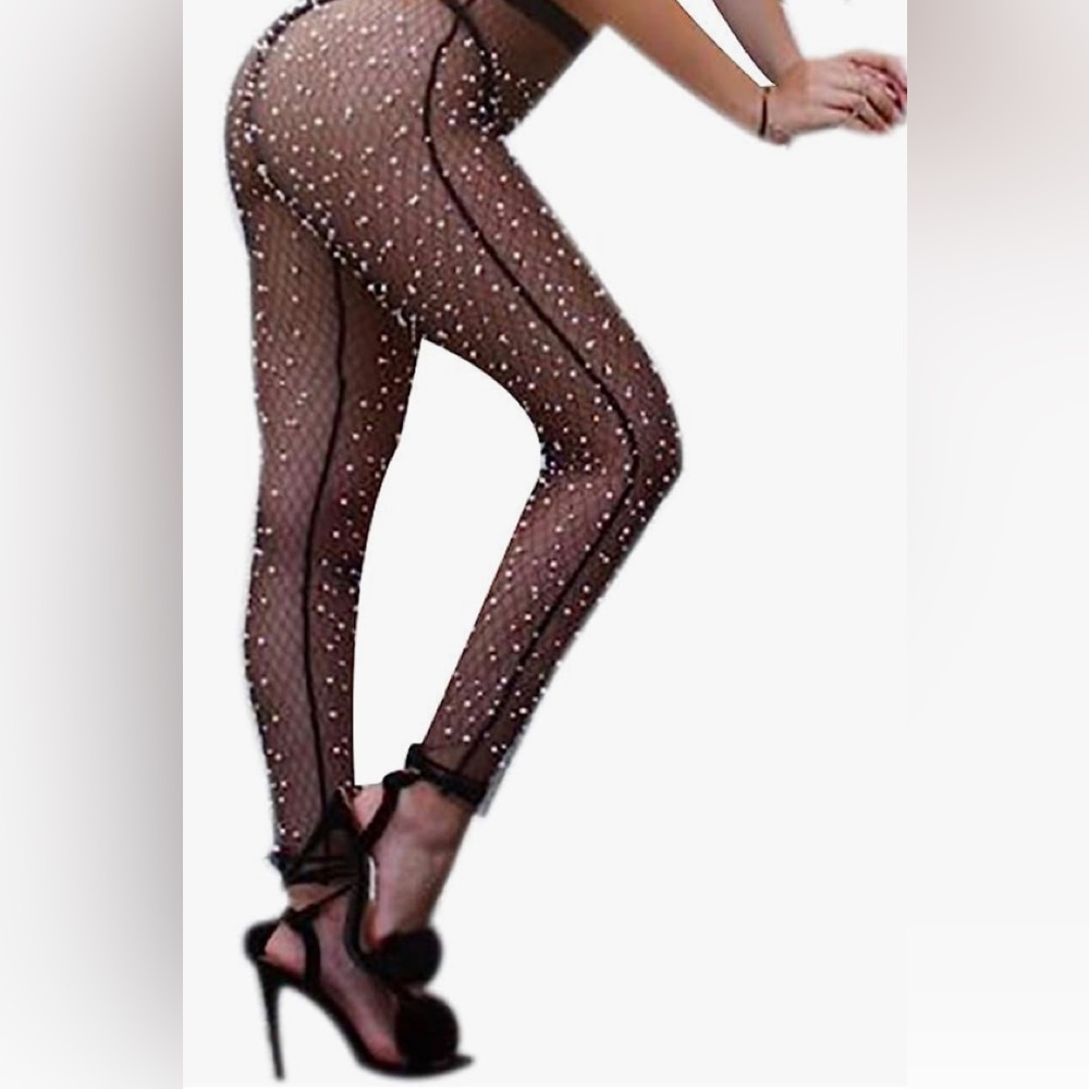 NWOT Mesh Beaded Black Leggings XL